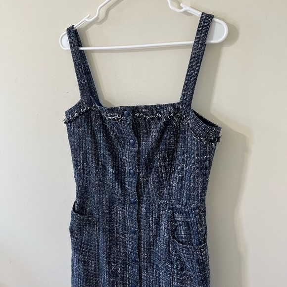 Banana Republic Navy Blue Tweed Button-Front Sleeveless Mini Dress Size 10 - Picture 3 of 12